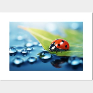 Ladybug Dewdrop Nature Serene Tranquil Posters and Art